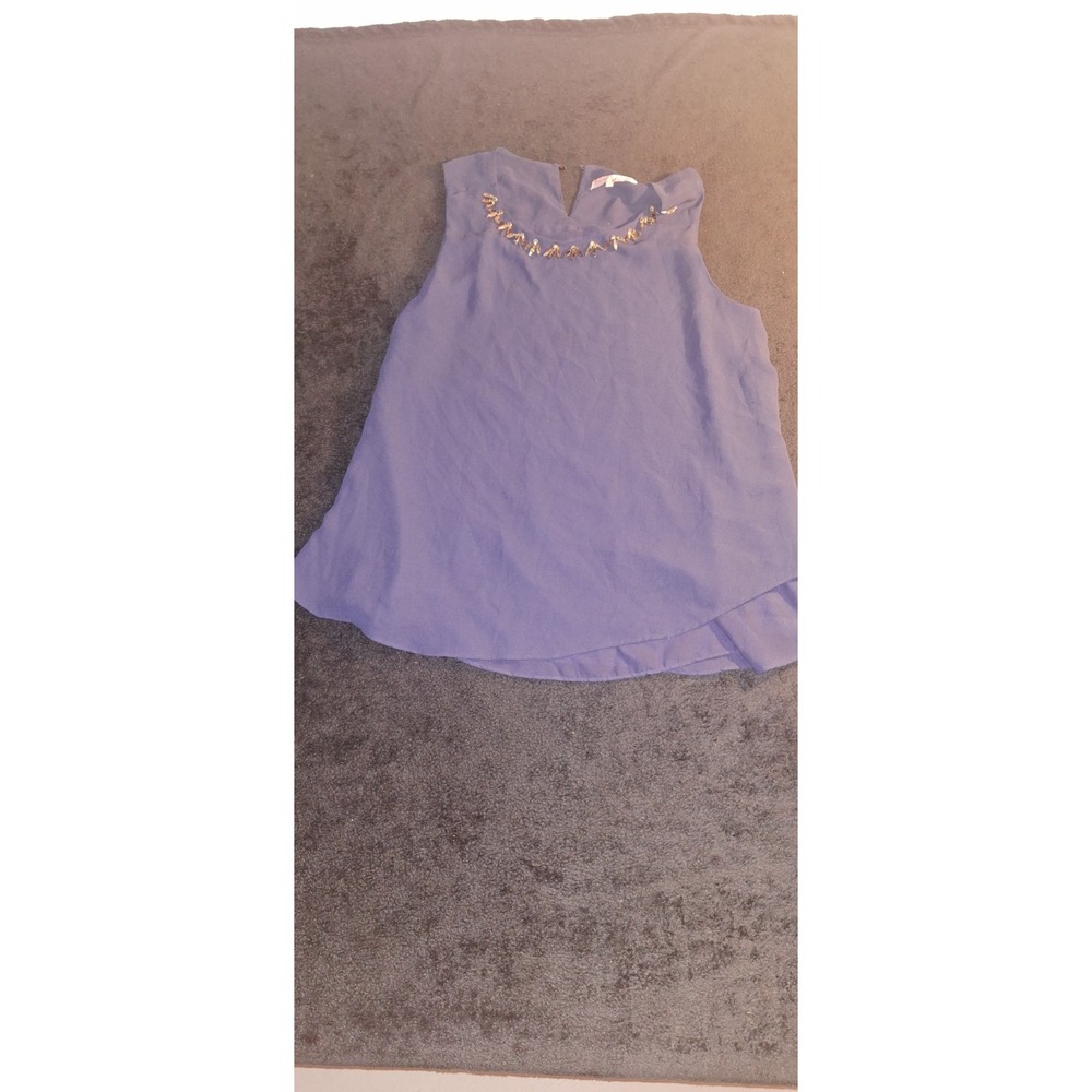 Violet & Claire Women Blue Sleeveless V-Neck Beaded Chiffon Blouse S